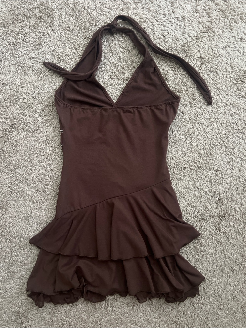 Amazon Brown One-Shoulder Ruffle Mini Dress - Picture 3 of 3